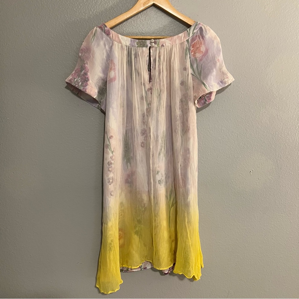 Anthropologie HD Pink And Yellow Floral In Paris Dipped Chroma Swing Dress 8 - Picture 8 of 11
